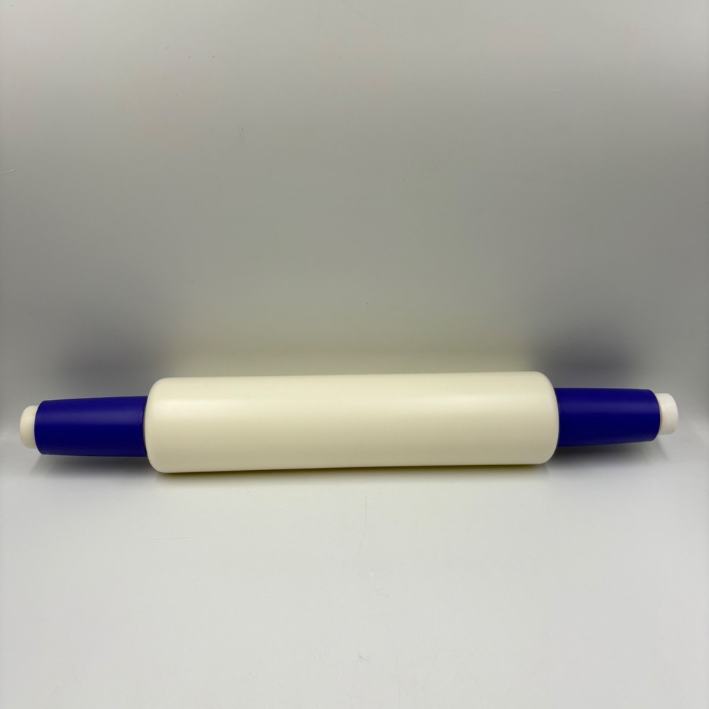 Tupperware Rolling Pin "Fill-N-Chill" Cream Blue Fillable Water Weighted 17.5in